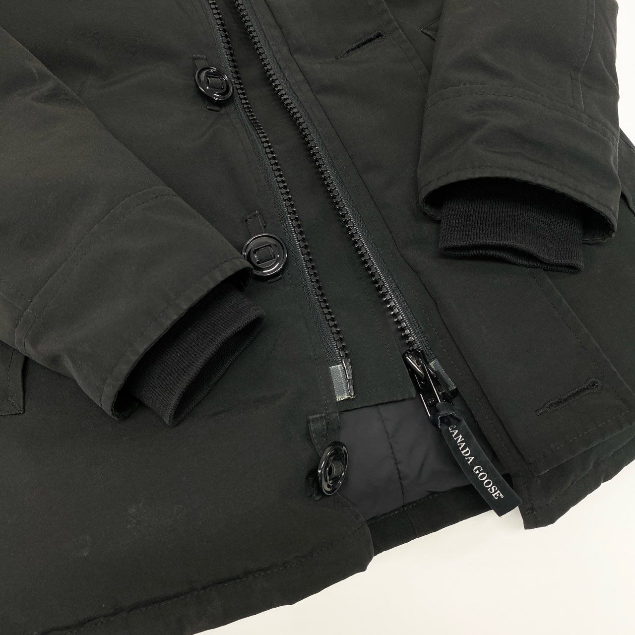 63j9 CANADA GOOSE カナダグース JASPER ジャスパー ダウンジャケット 3438JM XS ブラック コヨーテファー カナダ製 紳士服t18r