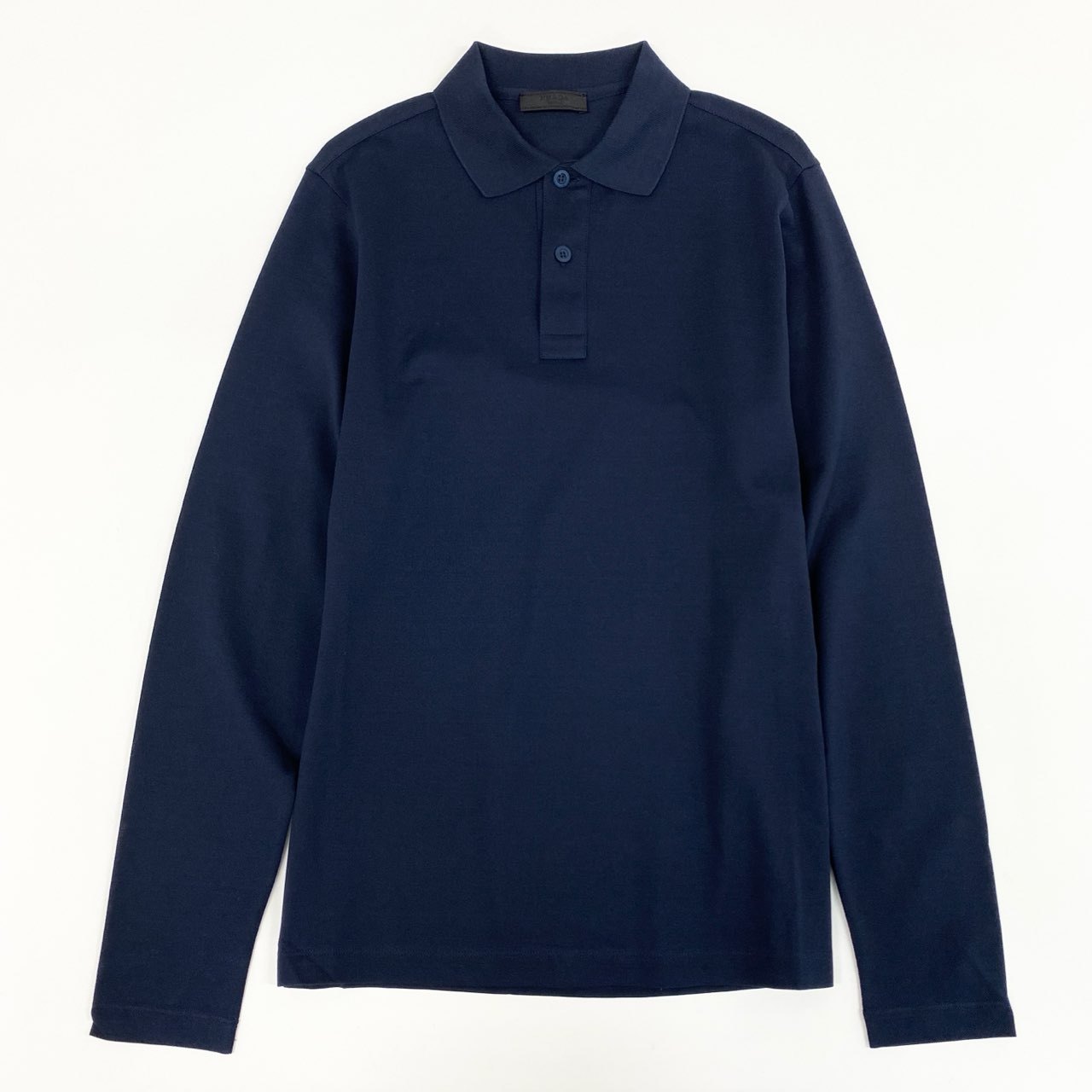 33k29② 《美品》 PRADA プラダ 長袖ポロシャツ コットンシャツ ロングスリーブ カットソー 鹿の子 薄手 メンズ DNA605 XS ネイビー 綿100