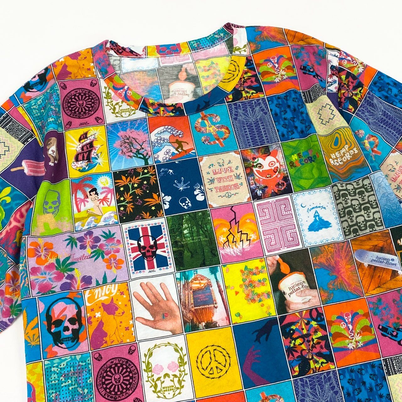 51f3 lucien pellat-finet ルシアンぺラフィネ 総柄デザイン 半袖Tシャツ カットソー サイズXL マルチカラー コットン100 メンズ 男性用