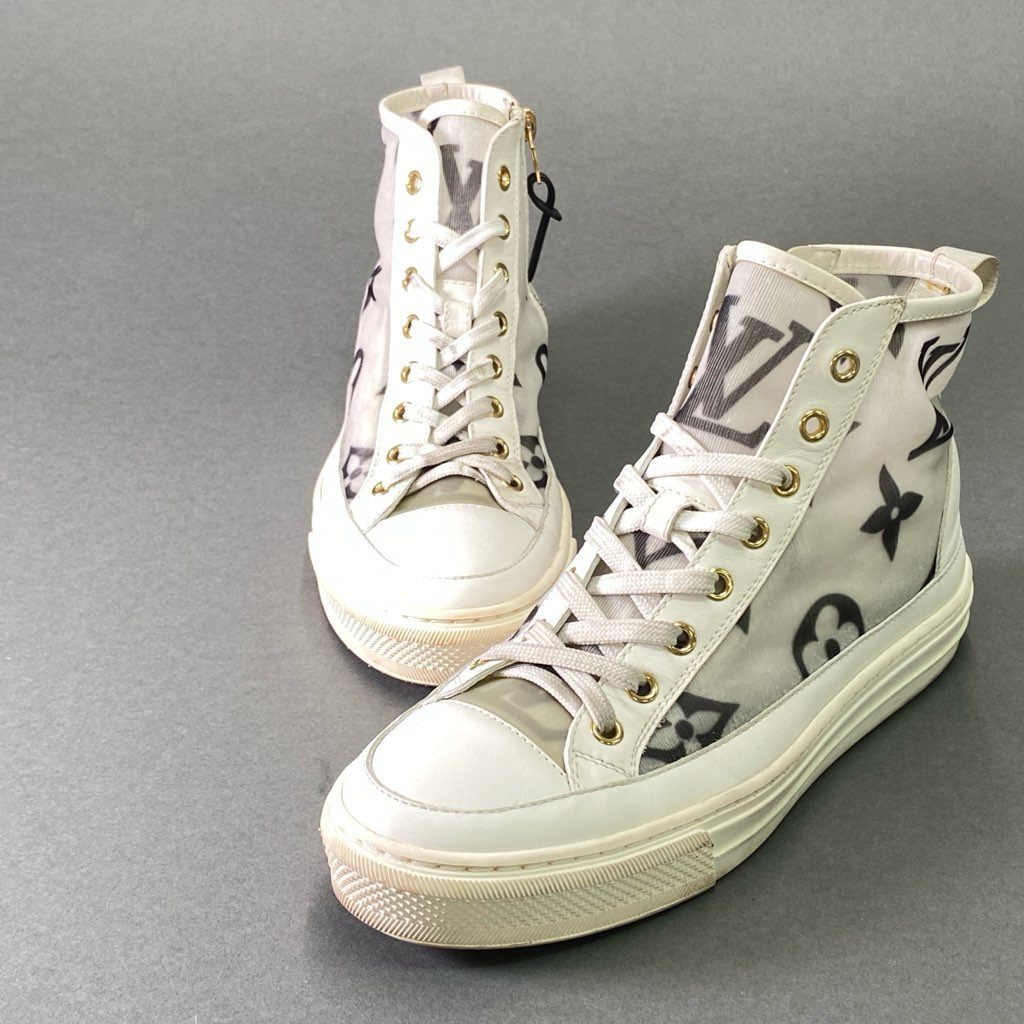 8e18 LOUIS VUITTON ルイヴィトン ステラーライン モノグラムジャイアント ハイカットスニーカー サイドジップシューズ サイズ37 ホワイト系 レディース イタリア製
