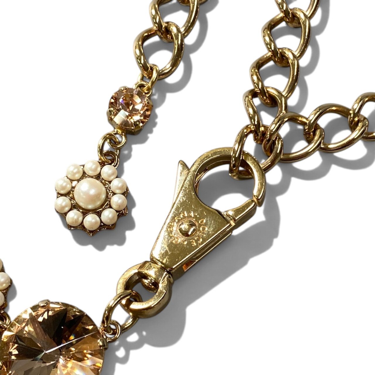 h12《美品》 DOLCE&GABBANA ドルチェアンドガッバーナ クリスタルストーン パール チェーンベルト ゴールド レディースu02t