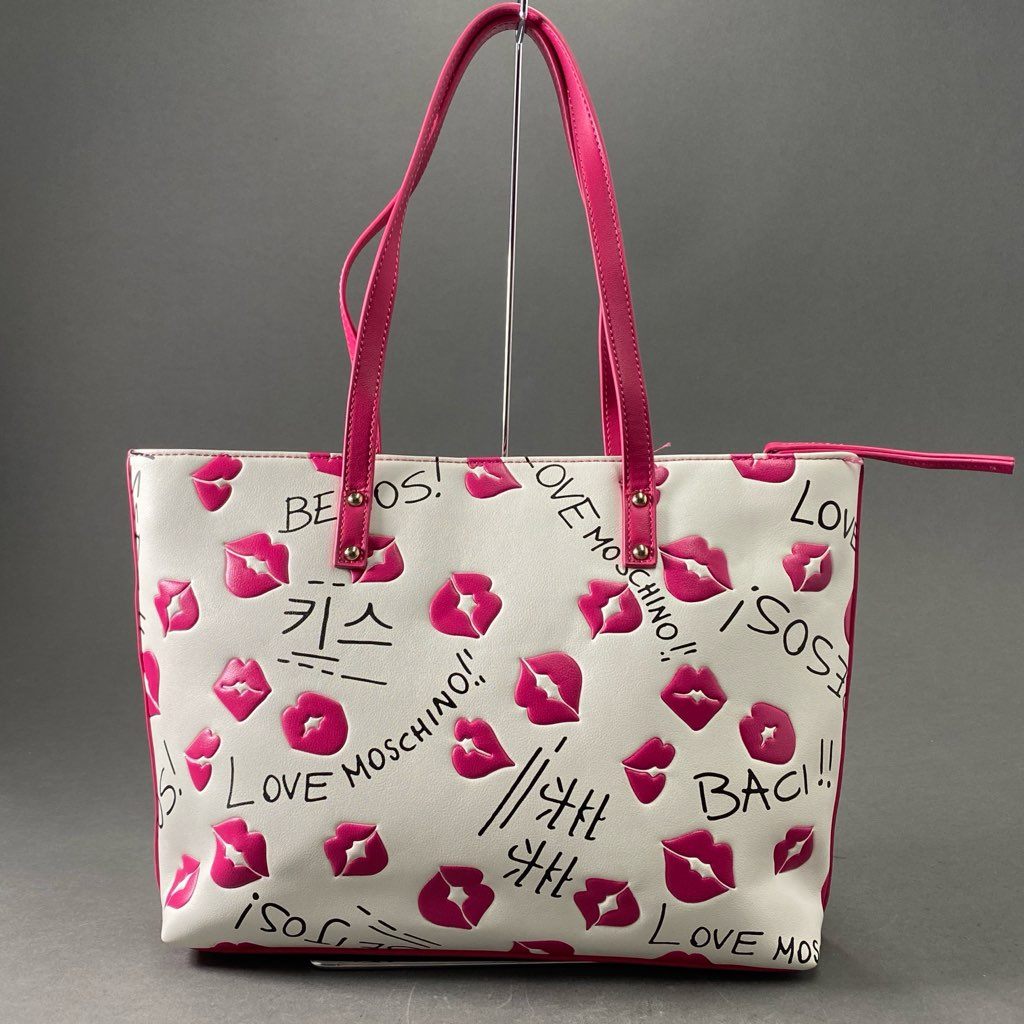 Df8 《美品》 LOVE MOSCHINO ラブ モスキーノ Lips Bag リップス トートバッグ ホワイト ピンク ショルダーバッグ