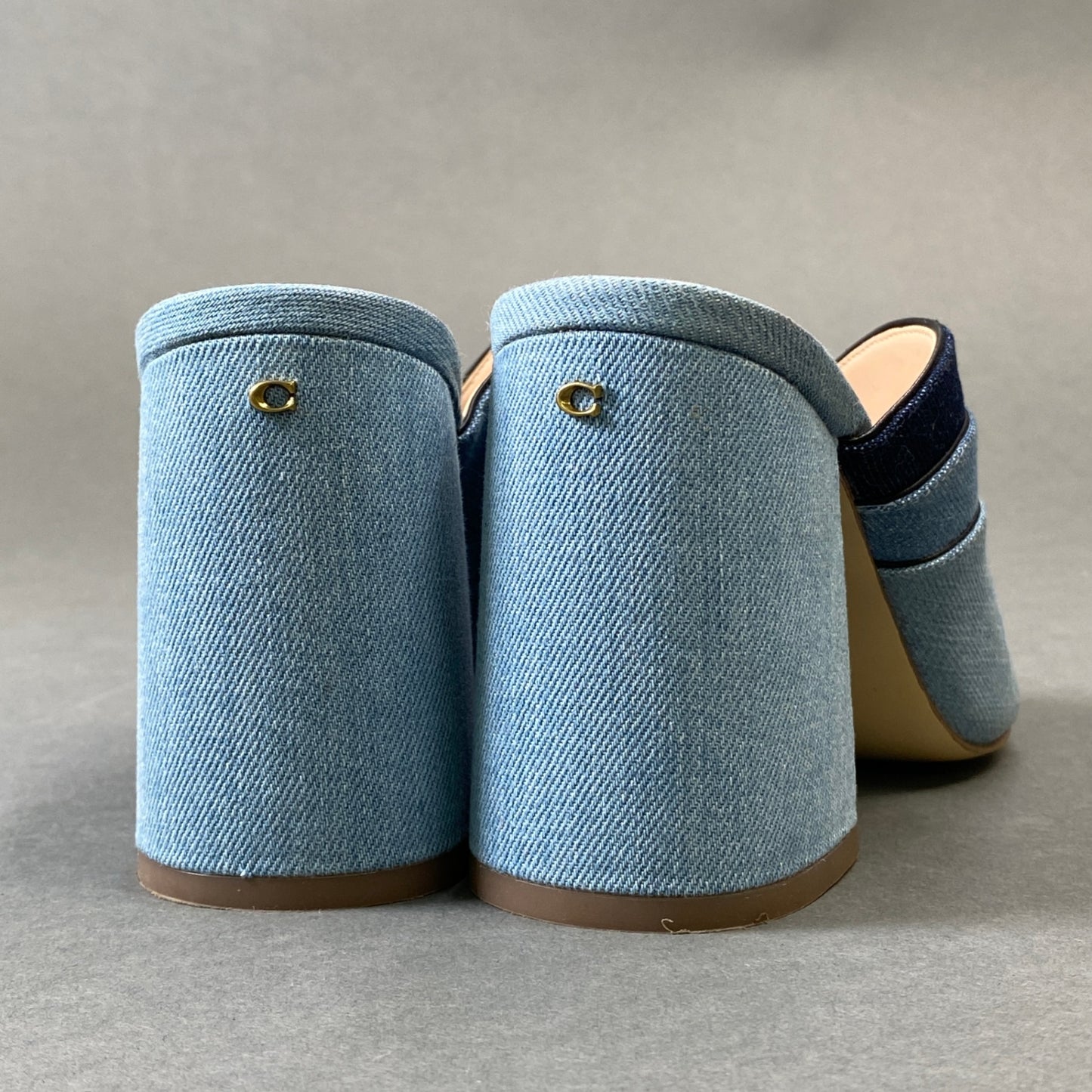 1h1 《美品》 COACH コーチ チャンキーヒール 3パターン デニムサンダル G3618 23.5cm インディゴ ブルー シューズ DENIM 夏k02i