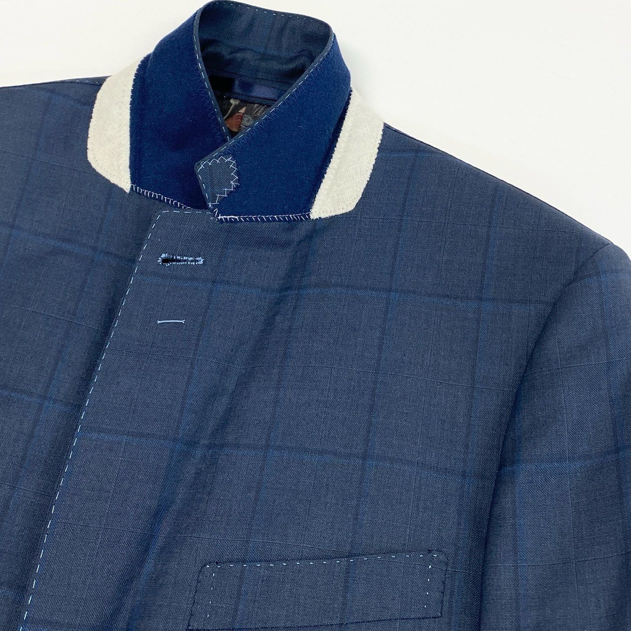 33i25 Paul Smith ポールスミス イタリア製生地 裏地花柄 シングルスーツ セットアップ M ブルー チェック ウール メンズk02i