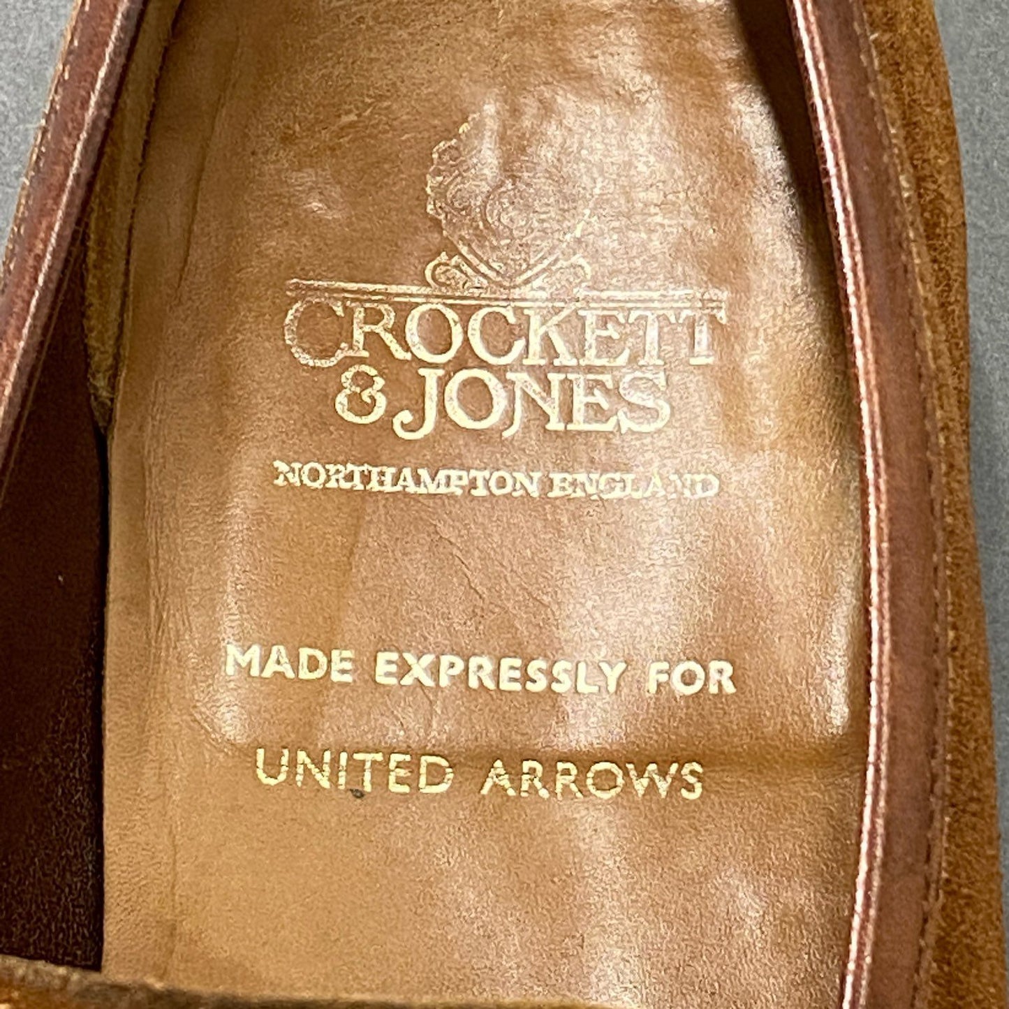 2d10 CROCKETT&JONES クロケットアンドジョーンズ × UNITED ARROWS ユナイテッドアローズ コインローファー 25.5~26.0cm相当 ブラウン スエード レザー ドレスシューズ メンズ 紳士靴 英国靴 革靴