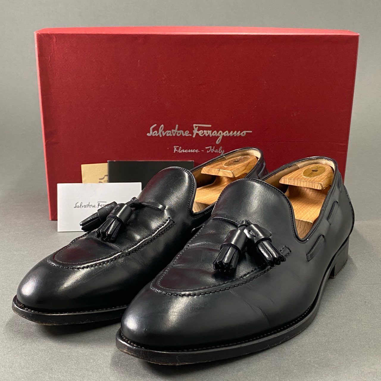 4i27 Salvatore Ferragamo サルヴァトーレフェラガモ イタリア製 タッセルローファー ドレスシューズ フォーマル 11 1/2 ブラック レザー