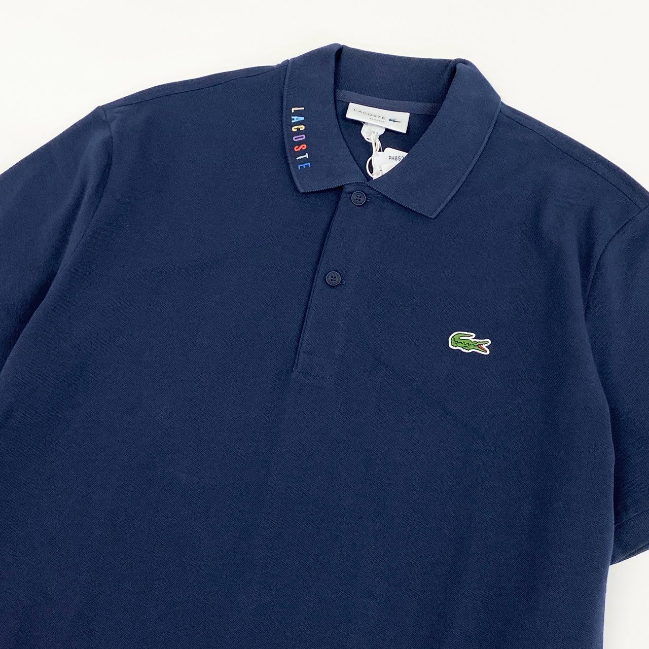 13f7 《新品タグ付き》 LACOSTE ラコステ 半袖ポロシャツ トップス 鹿の子 ワンポイントロゴ刺繍 PH8525L サイズ5 ネイビー メンズ 紳士服