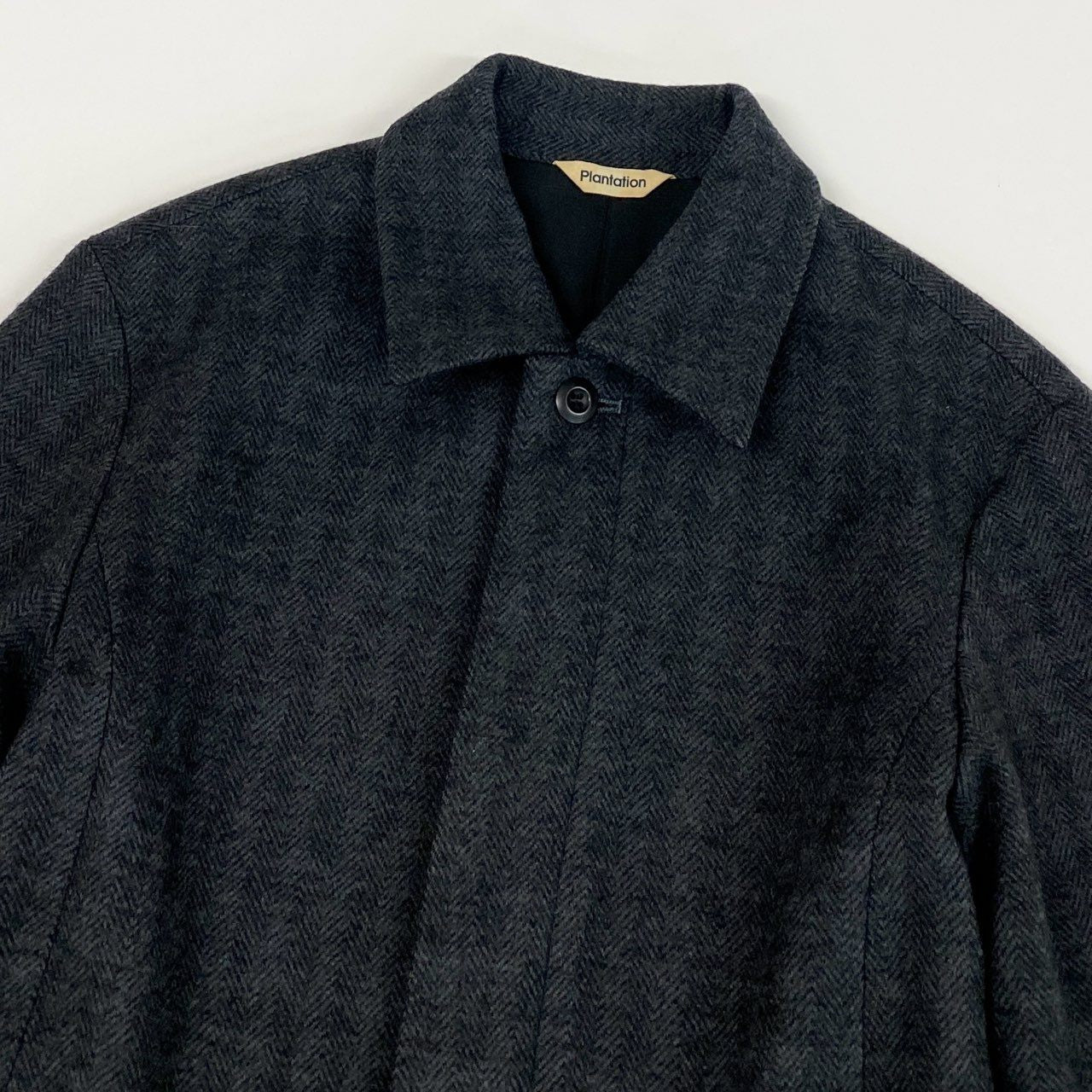 45j15 《美品》Plantation プランテーション ウールジャケット カバーオール ヘリンボーン アウター Mサイズ ネイビー メンズu02t