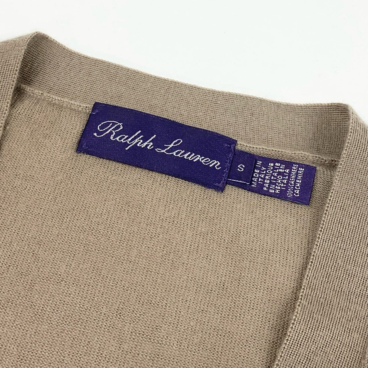 53e19 RALPH LAUREN PURPLE LABEL ラルフローレン パープルレーベル 総カシミヤ 長袖 ニット カディガン 羽織 トップス Sサイズ ブラウン ベージュ系 カシミア100%