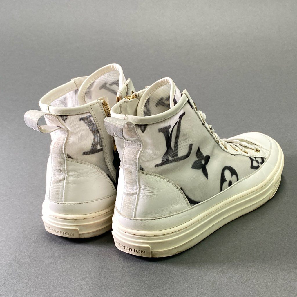 8e18 LOUIS VUITTON ルイヴィトン ステラーライン モノグラムジャイアント ハイカットスニーカー サイドジップシューズ サイズ37 ホワイト系 レディース イタリア製