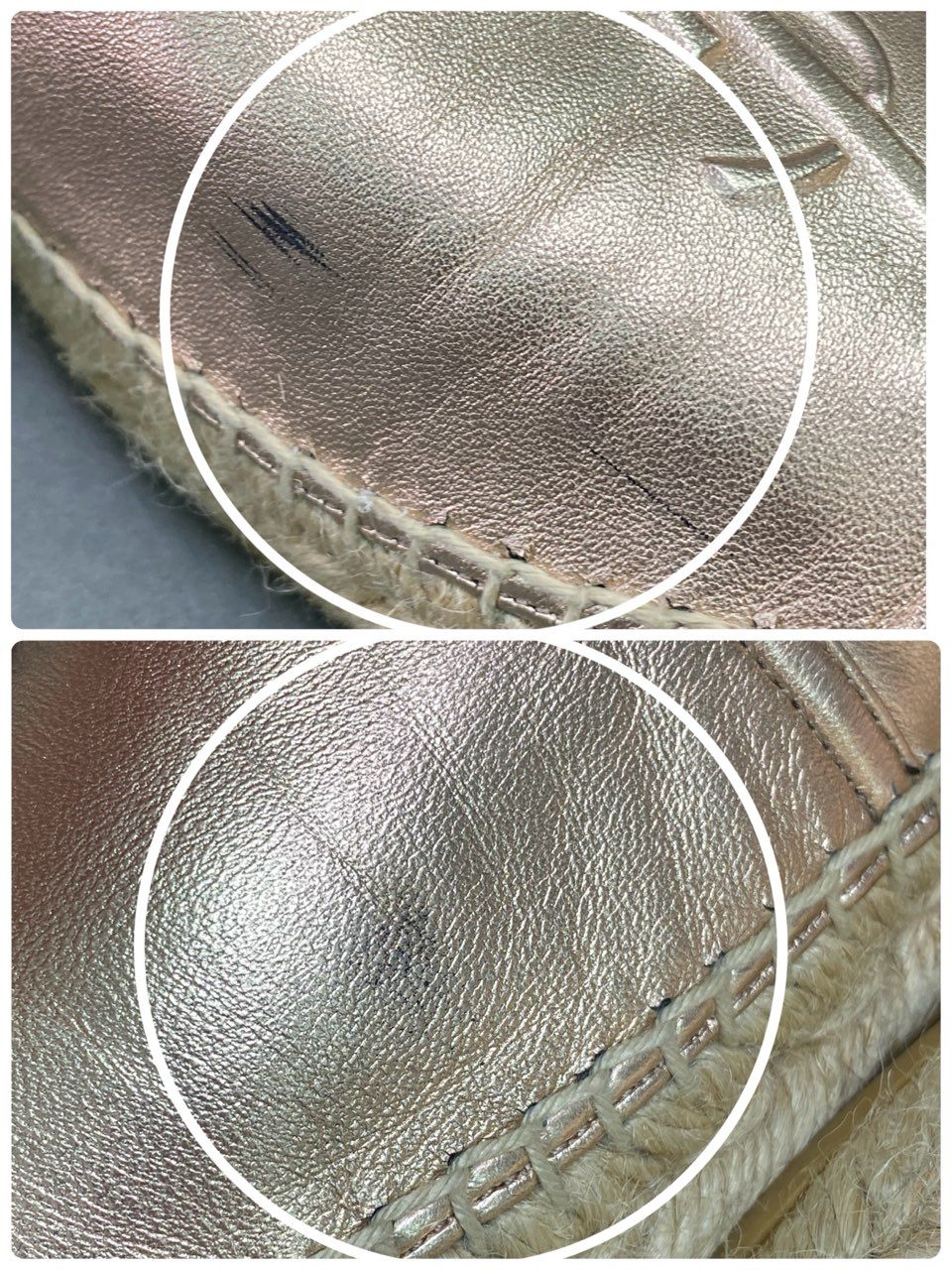12c19 【日本未入荷】 SAINT LAURENT サンローラン YSL エスパドリーユ スリッポン シューズ 39 ピンク レザー メタリック フラットシューズ スペイン製 箱有り