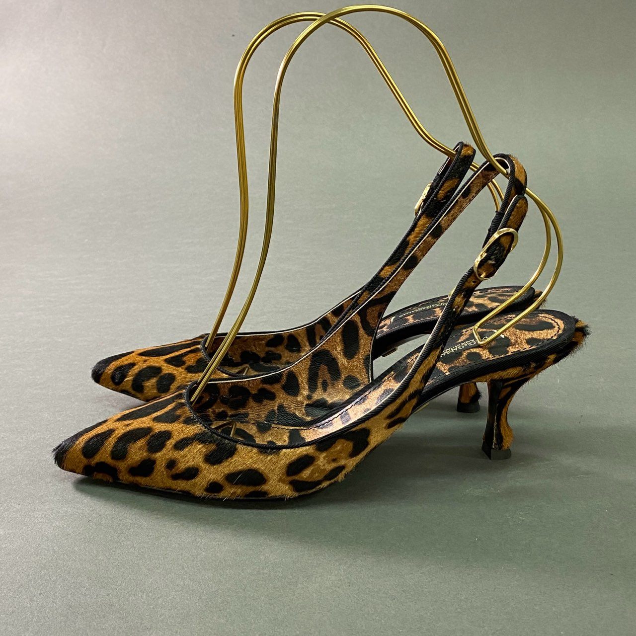 7a28 DOLCE&GABBANA ドルチェアンドガッバーナ レオパード柄 ヒールパンプス ストラップ ハラコ シューズ 39 ブラウン系