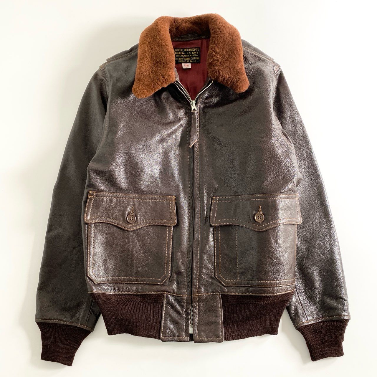 18d12 EASTMAN LEATHER CLOTHING イーストマンレザー M-422A U.S.NAVY フライトジャケット レザージャケット 38 ブラウン メンズ バッファローレザー
