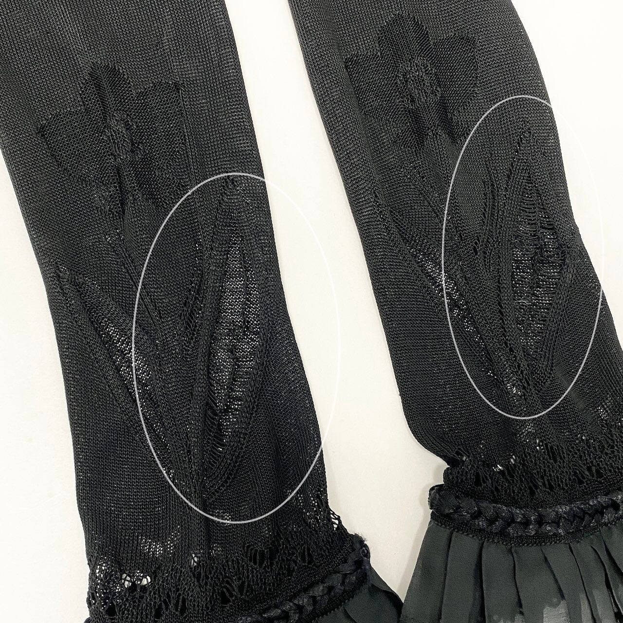 e8 CHANEL 2004SS ニットカーディガン ボレロ レース 花柄 P23080 36サイズ ブラック レーヨン100% レディース 女性用k02i
