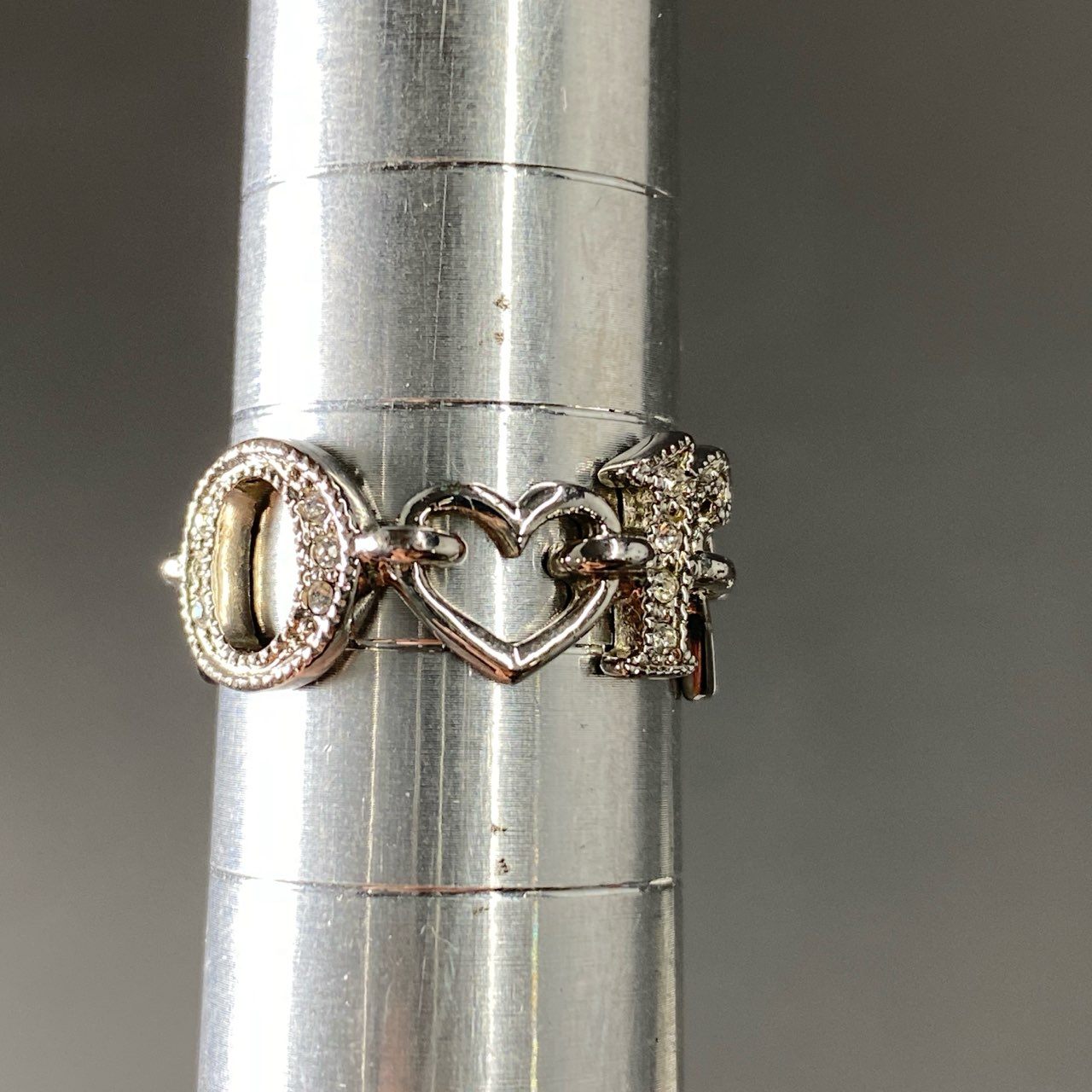 Pf16-1 《美品》 Dior ディオール ラインストーン ハート リング 指輪 12号 ダイヤ ビジュー ジュエリー アクセサリー