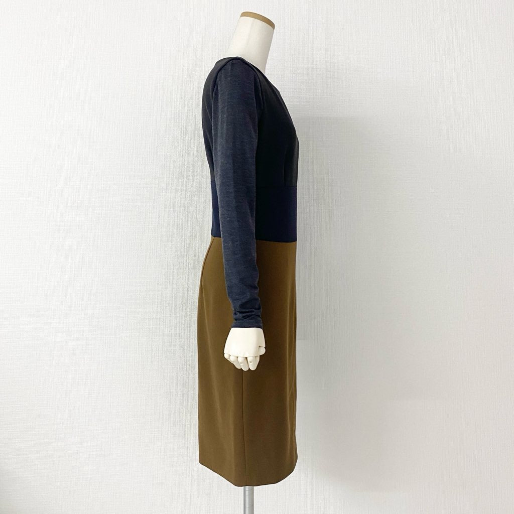 52h13 《未使用保管品》定価¥91,000 Max Mara マックスマーラ 袖切替 ウールワンピース 38 グレー ブラウン ドレス イタリア製