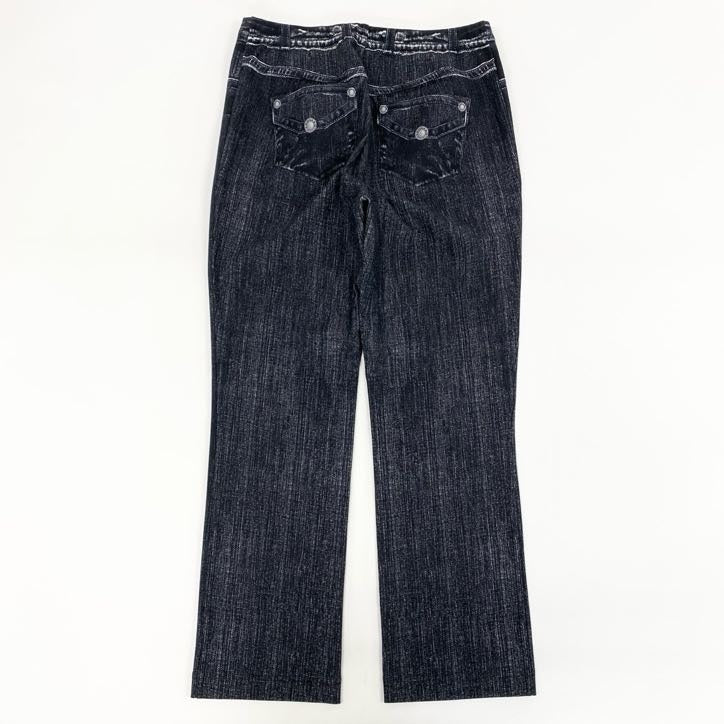 80g23 【美品】 LEONARD レオナール ボトムス デニム柄 花柄 テーパードパンツ オールストレッチ レディース 女性用 0563801 40 ブラック【中古】