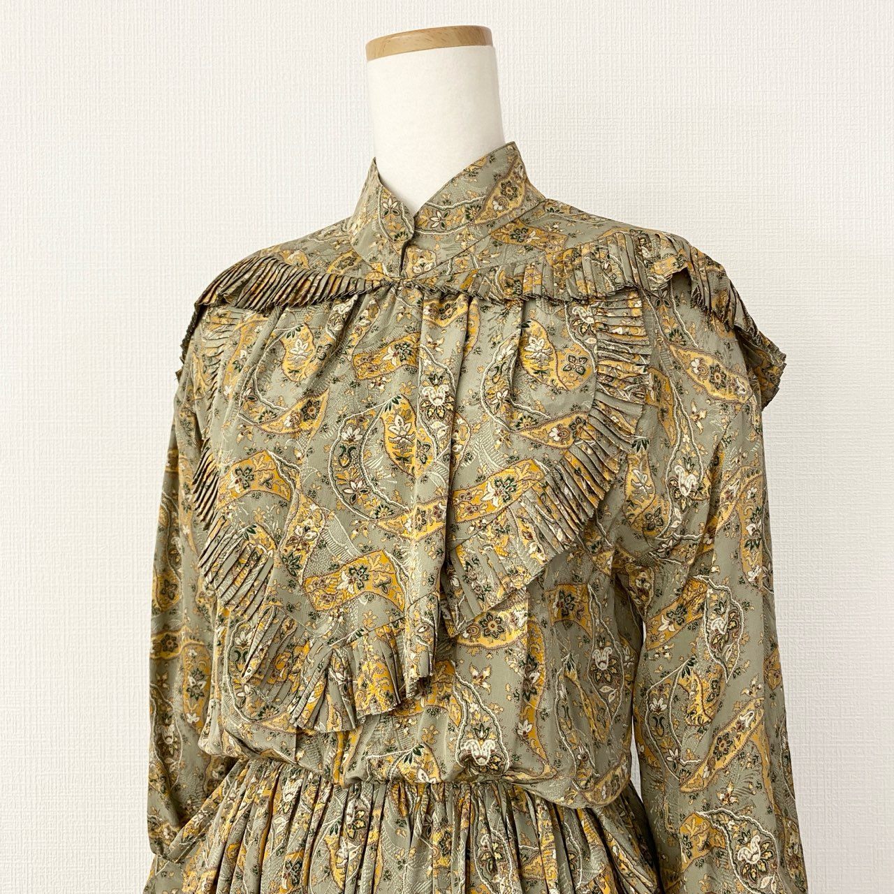 01f16 Chloe ヴィンテージ クロエ フリルデザイン 長袖ワンピース 花柄ワンピース サイズ40 マルチカラー シルク100% レディース アーカイブ