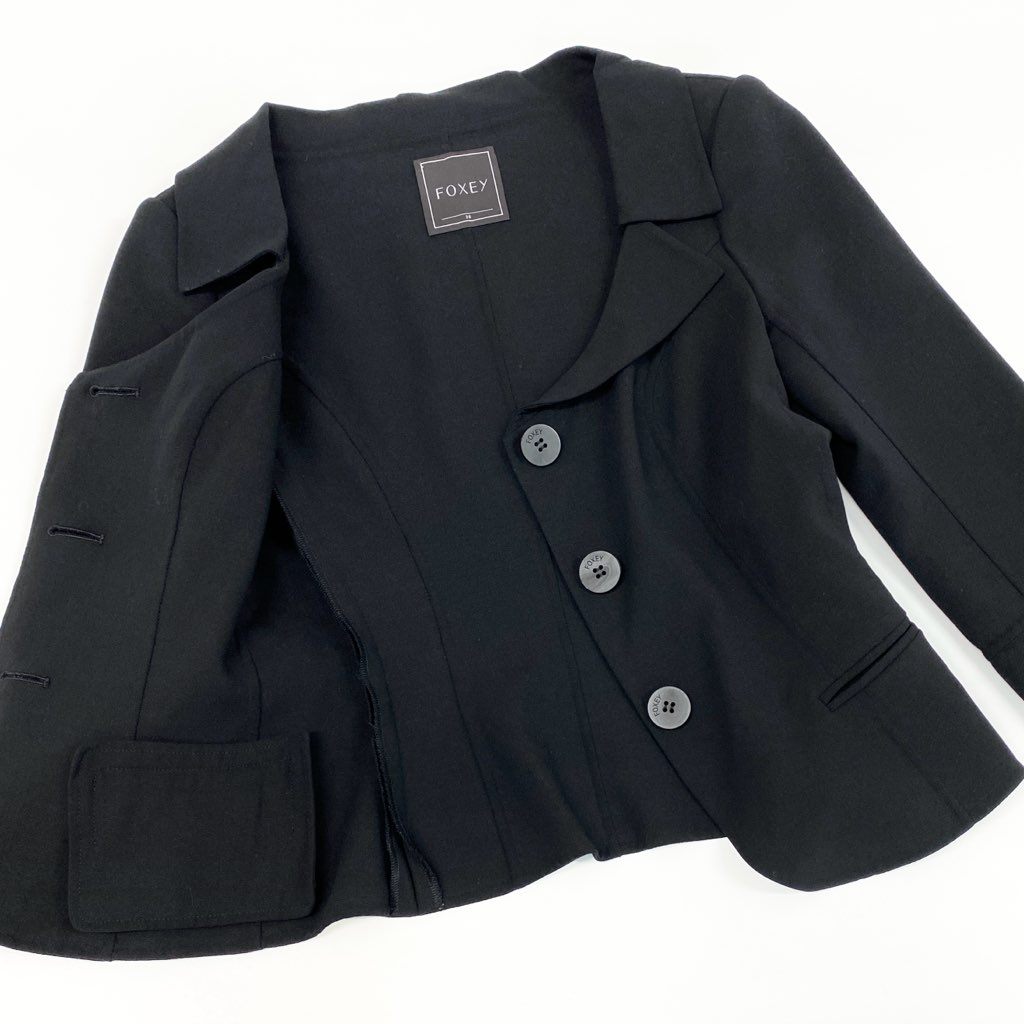 22d6 《美品》 FOXEY フォクシー ダブルフェイスジャケット テーラードジャケット ブレザー サイズ38 ブラック レディース 日本製