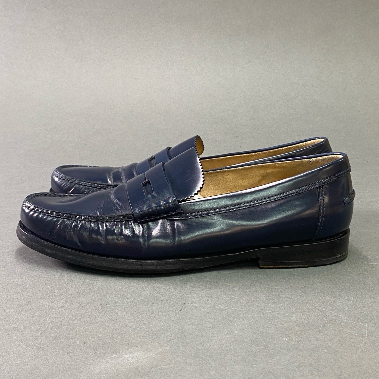 3b14 HERMES エルメス レザーローファー 40 1/2 ネイビー Leather 革靴 ビジネス フォーマル イタリア製