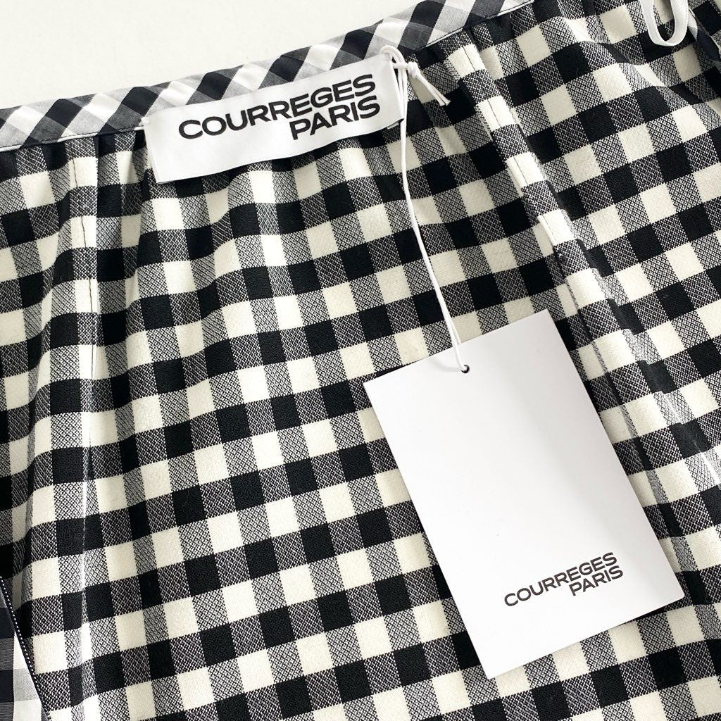 39b6 《美品》 近年モデル☆ COURREGES PARIS クレージュ パリス ギンガムチェック スカート 34 ブラック ホワイト JUPE イタリア製 タグ付き 春夏