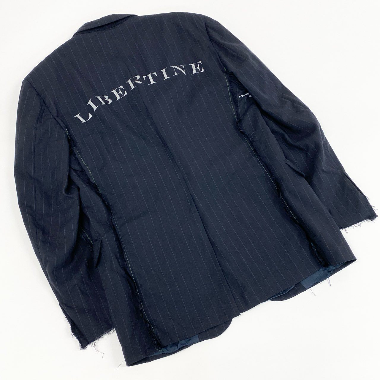4c28 【新品保管品】 LIBERTINE リバティーン タグ付き テーラードジャケット ストライプ BARNEYS NEWYORK バーニーズニューヨーク 切りっぱなし 06011 00 ダークグレー