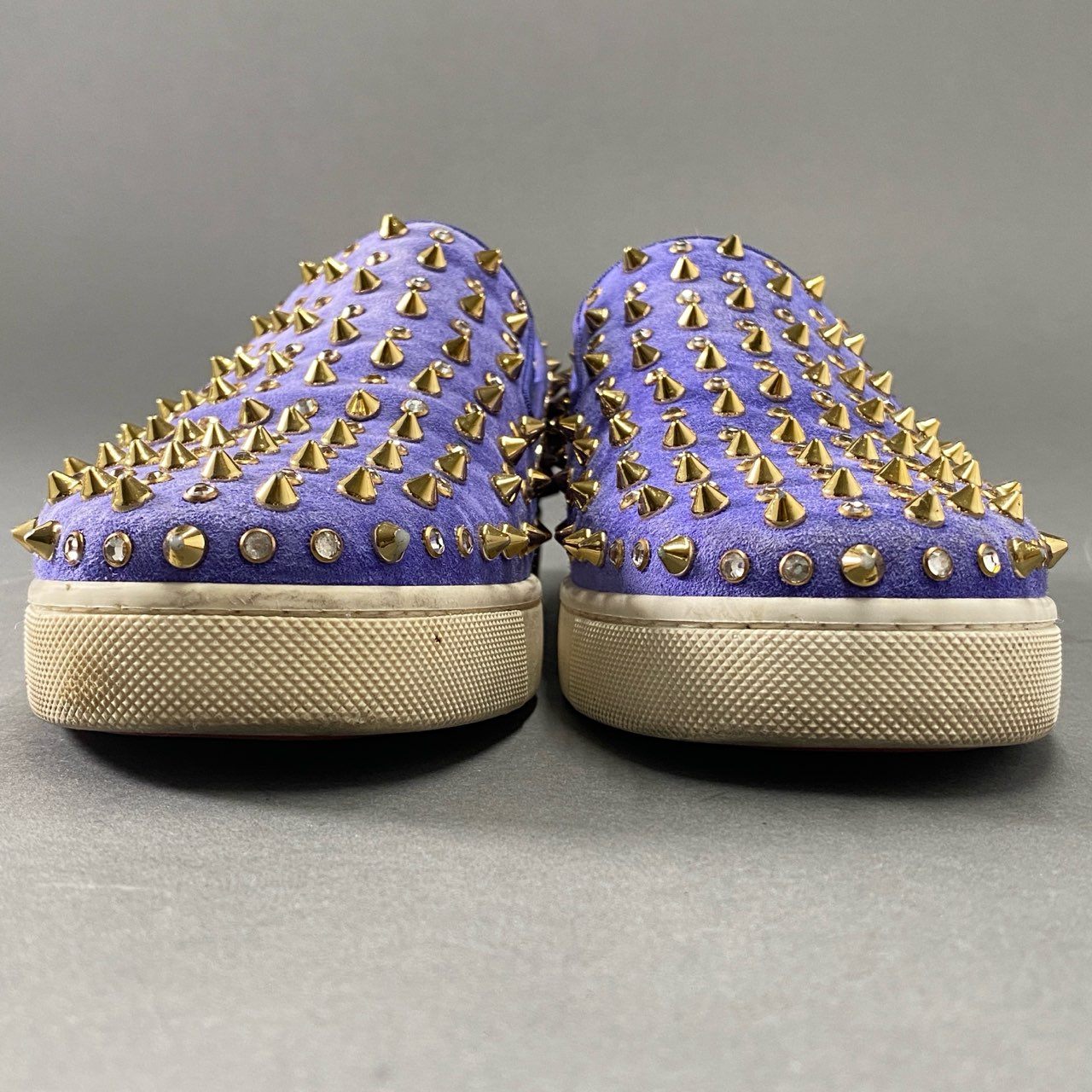 5i27 Christian Louboutin クリスチャンルブタン スパイクスタッズ スリッポンシューズ スニーカー イタリア製 37 1/2 ブルー パープル スエードレザー