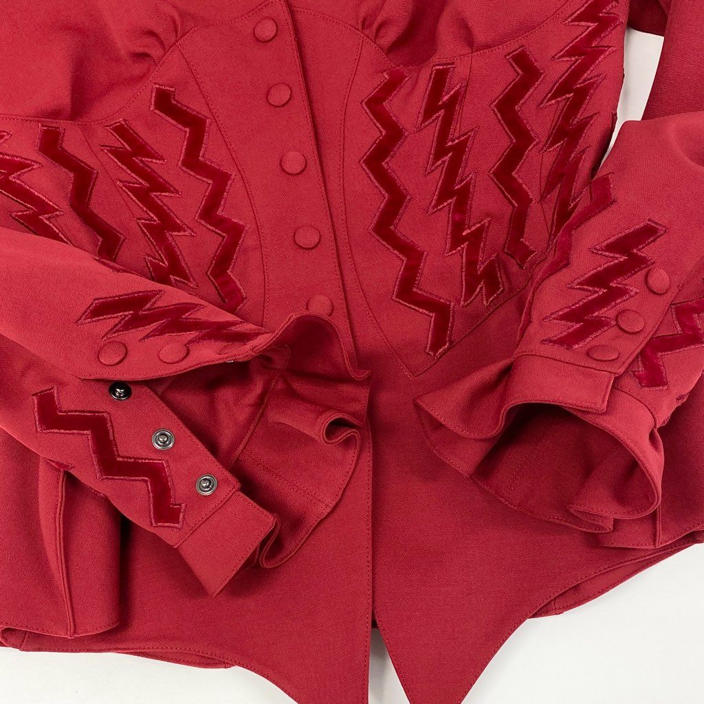 63d8-3 Thierry mugler ティエリー ミューグレー ジャケット/スカート スーツ セットアップ レースアップ フレア ボウタイ 変形デザイン サイズ9AR/63-90 レッド ウール100% レディース 日本製