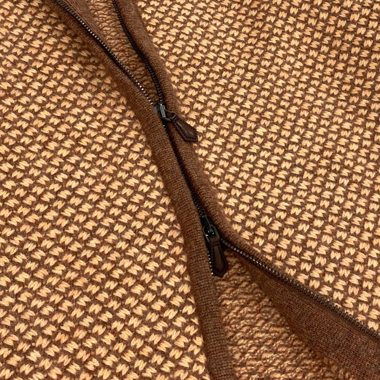 75f24 COLOMBO コロンボ 総カシミヤ ドライバーズニット ジップアップジャケット カーディガン ダブルジップ 大きいサイズ 52 ブラウン系 カシミヤ100% カシミア