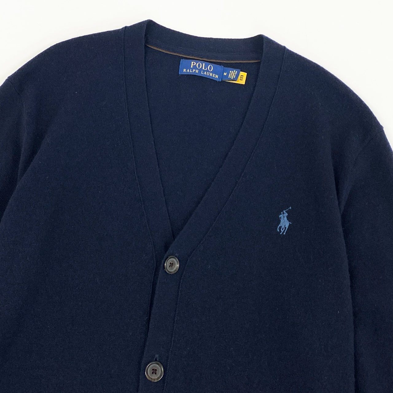 1g2 POLO RALPH LAUREN ポロ ラルフローレン カシミヤ混 Vネック ニットカーディガン トップス ポニー刺繍 サイズM ネイビー ウールカシミア メンズ 紳士服