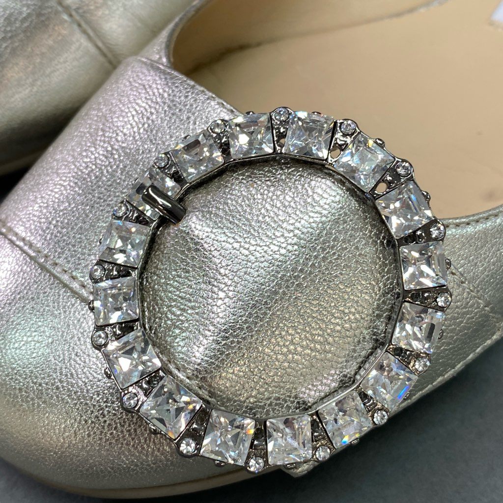 3d7 JIMMY CHOO ジミーチュウ フラットシューズ バレエシューズ メタリック ビジューバックル パンプス ラウンドトゥ 36 シルバー