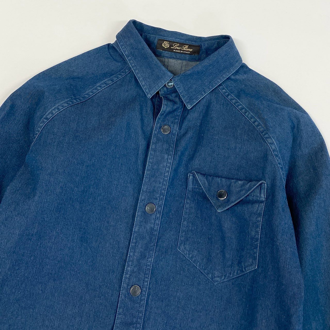 68j15 Loro Piana ロロピアーナ デニムシャツ 長袖シャツ トップス 胸ポケット 46サイズ インディゴ キッズ メンズu02t