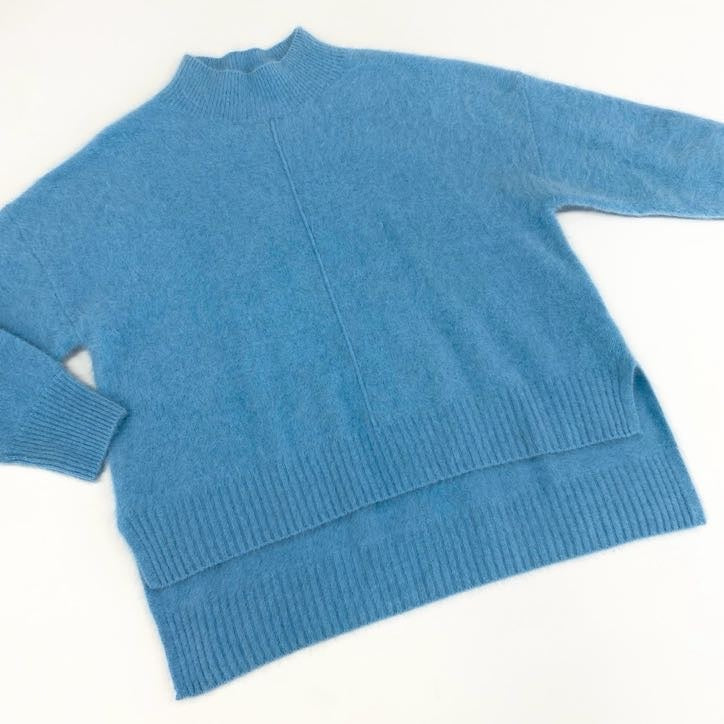 79g24 定価 \26400 Maglia Plus マリアプラス フォックスカシミヤ モックネックプルオーバー ニット セーター 138451 F ブルー レディース_