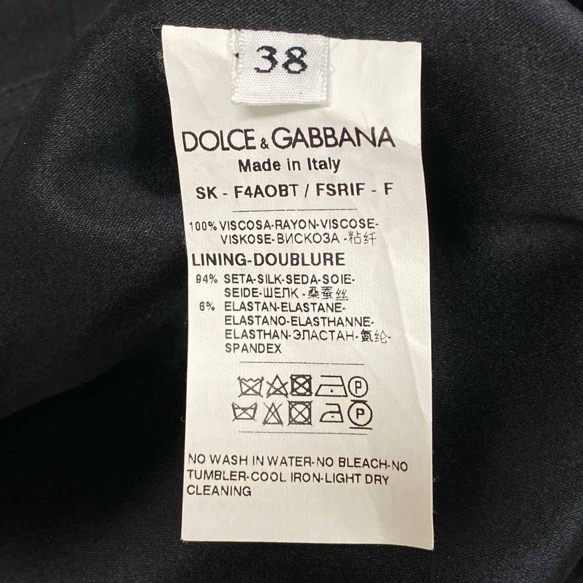 g13 【極美品】DOLCE&GABBANA フラワープリント ミディ丈 シルクスカート イタリア製 38サイズ ブラック レディース 女性用k02ik02i