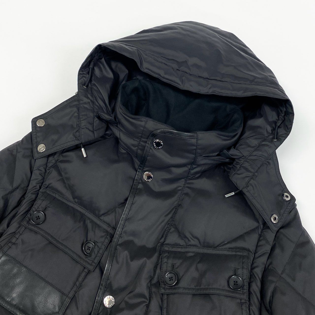 43a27 LOUIS VUITTON ルイヴィトン 2way ダウンジャケット ダウンベスト LVロゴ レザー切替 イタリア製 44 ブラック