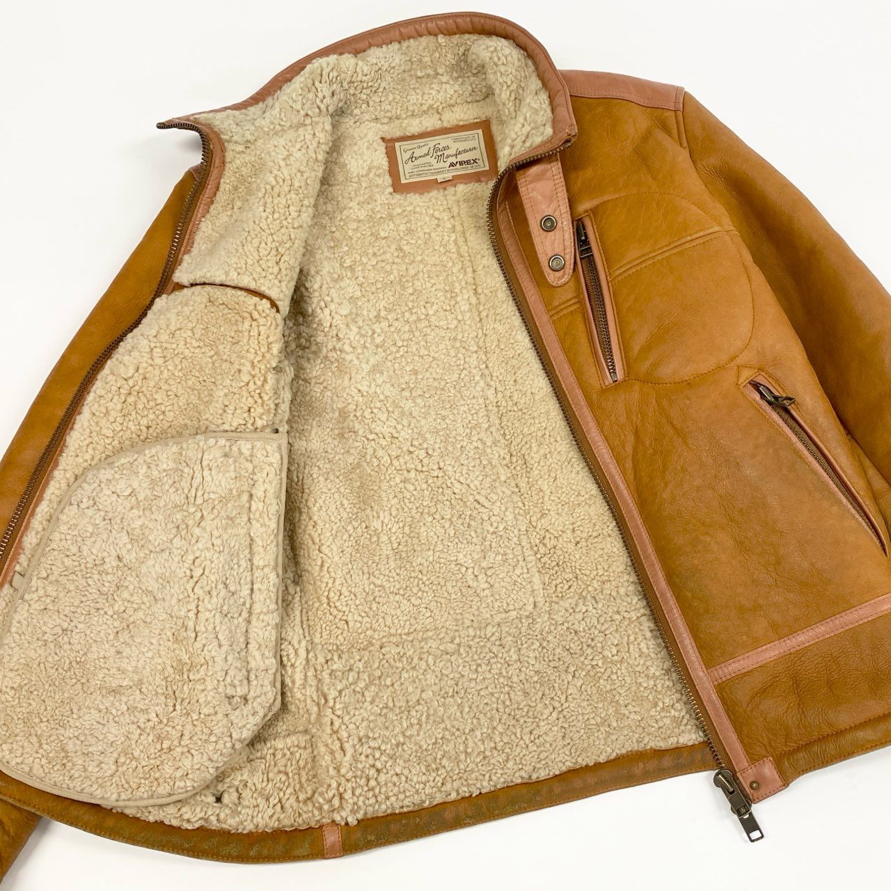 16j20 AVIREX アヴィレックス MOUTON RIDERS JACKET ムートンライダースジャケット 6151117 L キャメル ラムレザー ジャケット ボア アメカジt18r