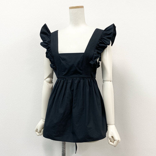 21f17 SELF-PORTRAIT セルフポートレイト ノースリーブ フリルトップス ビスチェ スクエアネック 20S-SS20-014BT 2 ブラック コットン