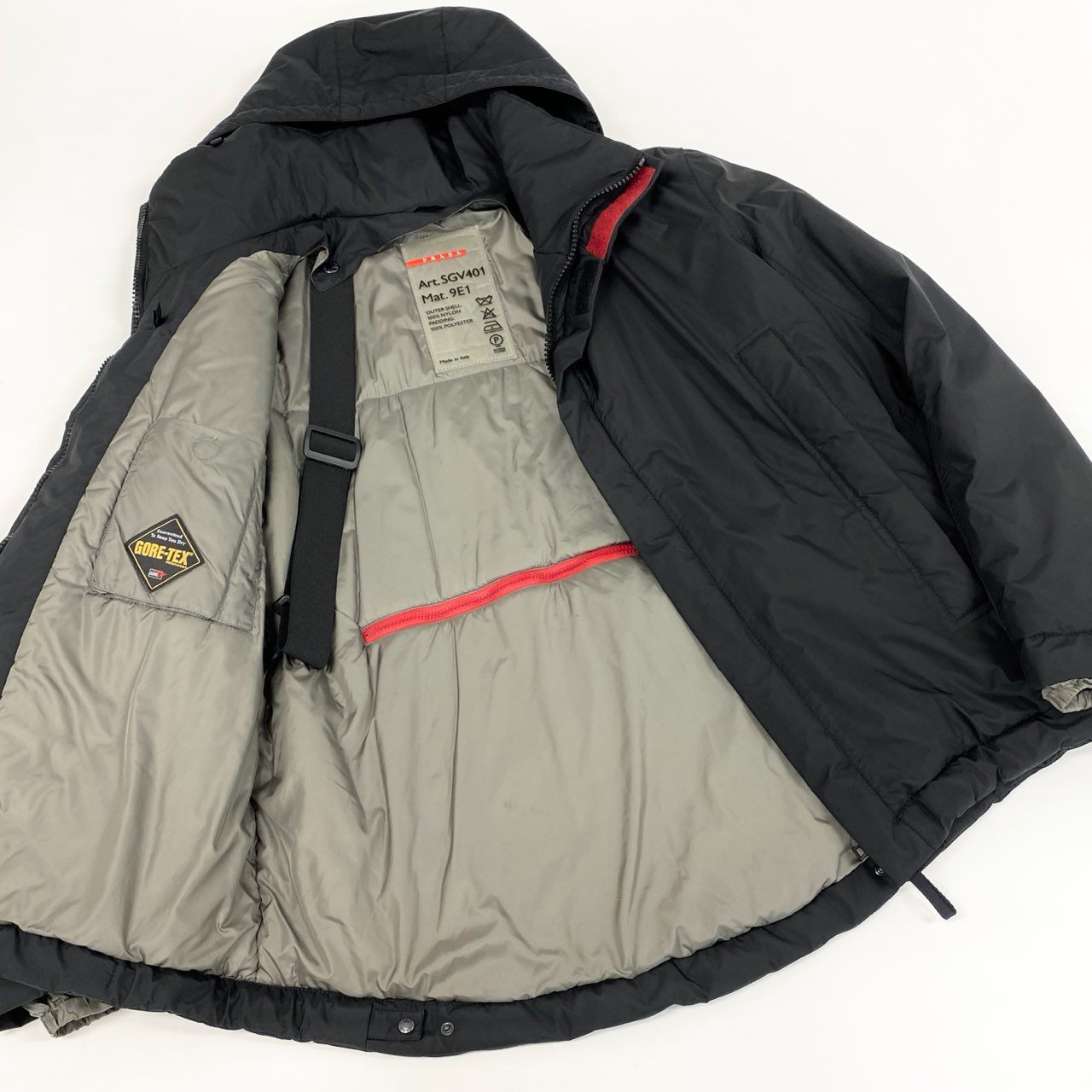 38g24 PRADA SPORT プラダスポーツ GORE-TEX ゴアテックス 中綿ジャケット ブルゾン アウター フード着脱 52 ブラック メンズ_