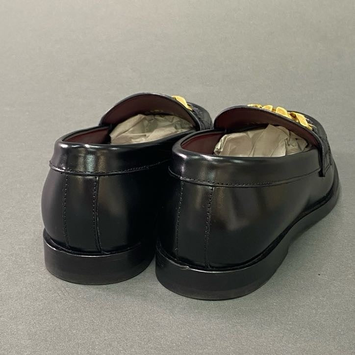 3l22 VALENTINO GARAVANI ヴァレンティノ ガラヴァーニ Vロゴ ゴールドチェーン ローファー 35 1/2 ブラック レザー 革靴 イタリア製 シューズ