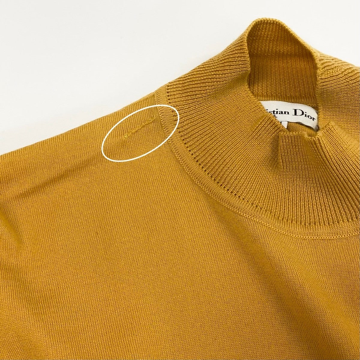 Ih6 Christian Dior クリスチャンディオール モックネック ニットセーター 長袖ニット CDロゴ刺繍 ウールニット KW3T14022 M マスタードイエロー ウール100% レディース 女性用o07t