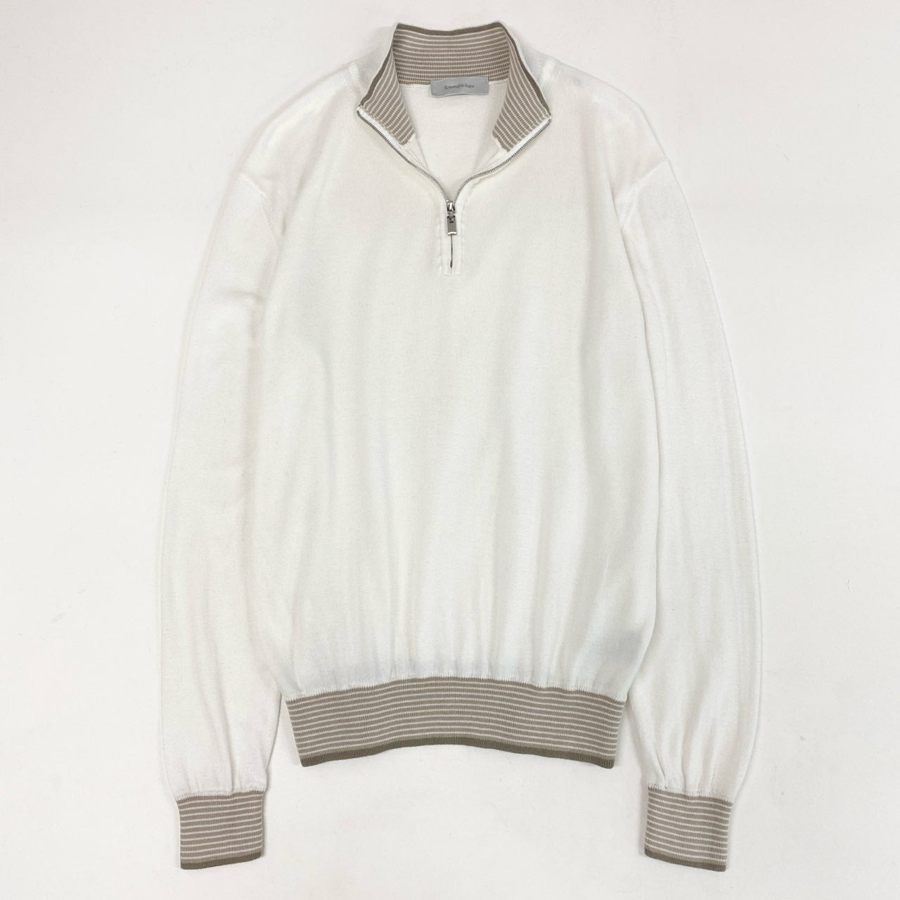 18b20 Ermenegildo Zegna エルメネジルドゼニア ハーフジップ ニットセーター トップス ハイネック 48 S ホワイト コットン