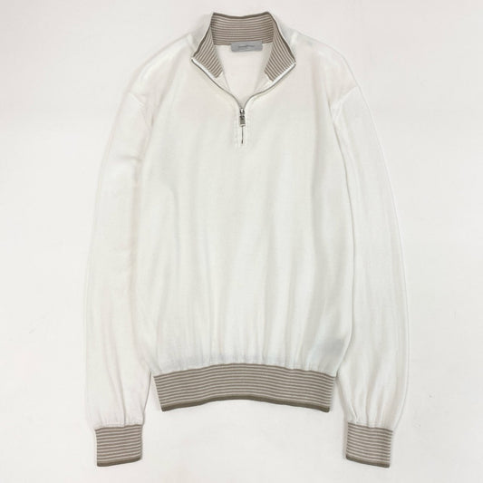 18b20 Ermenegildo Zegna エルメネジルドゼニア ハーフジップ ニットセーター トップス ハイネック 48 S ホワイト コットン