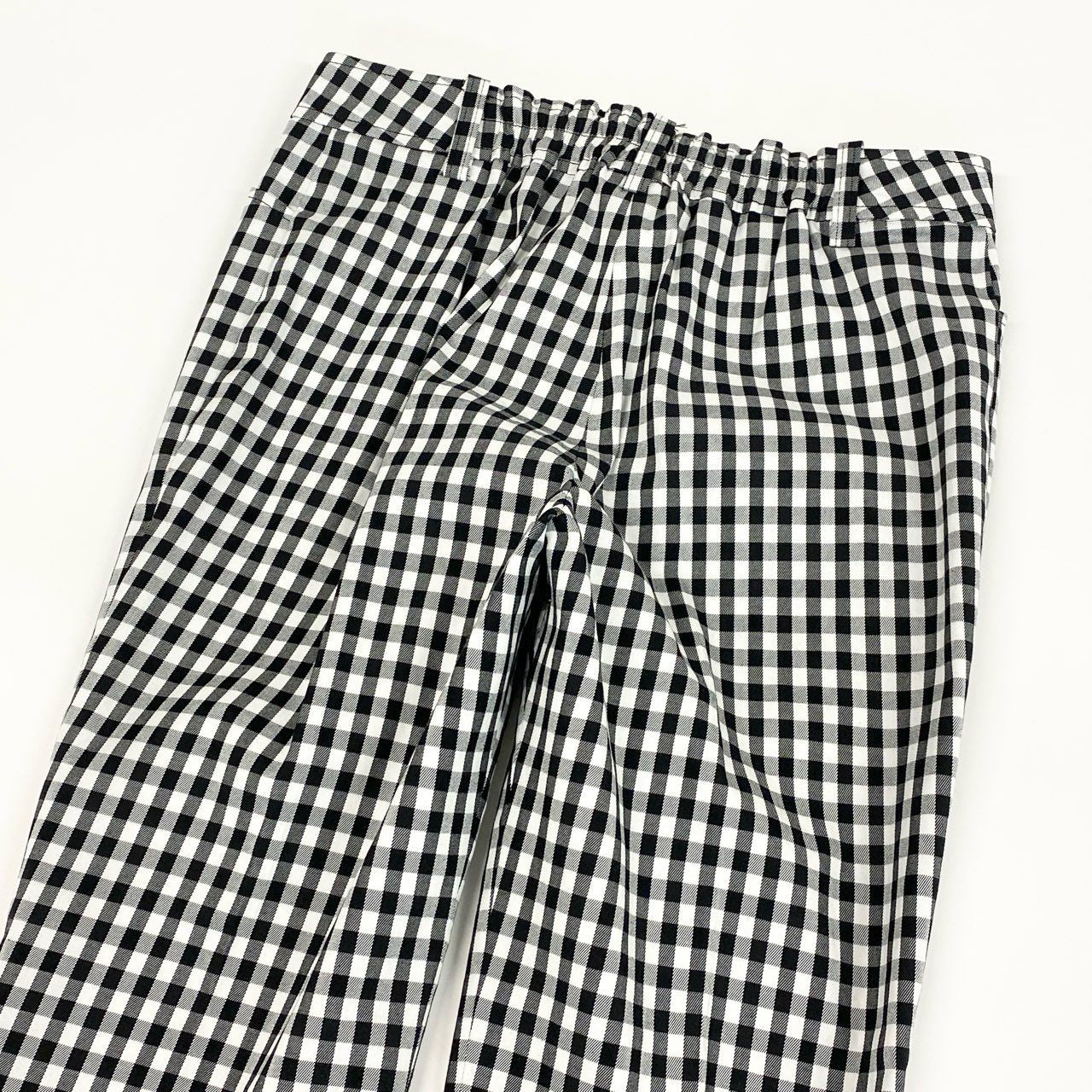 11f12 《美品》 M'S GRACY エムズグレイシー ギンガムチェック パールビーズ クロップドパンツ 38 ブラック ボトムス 日本製