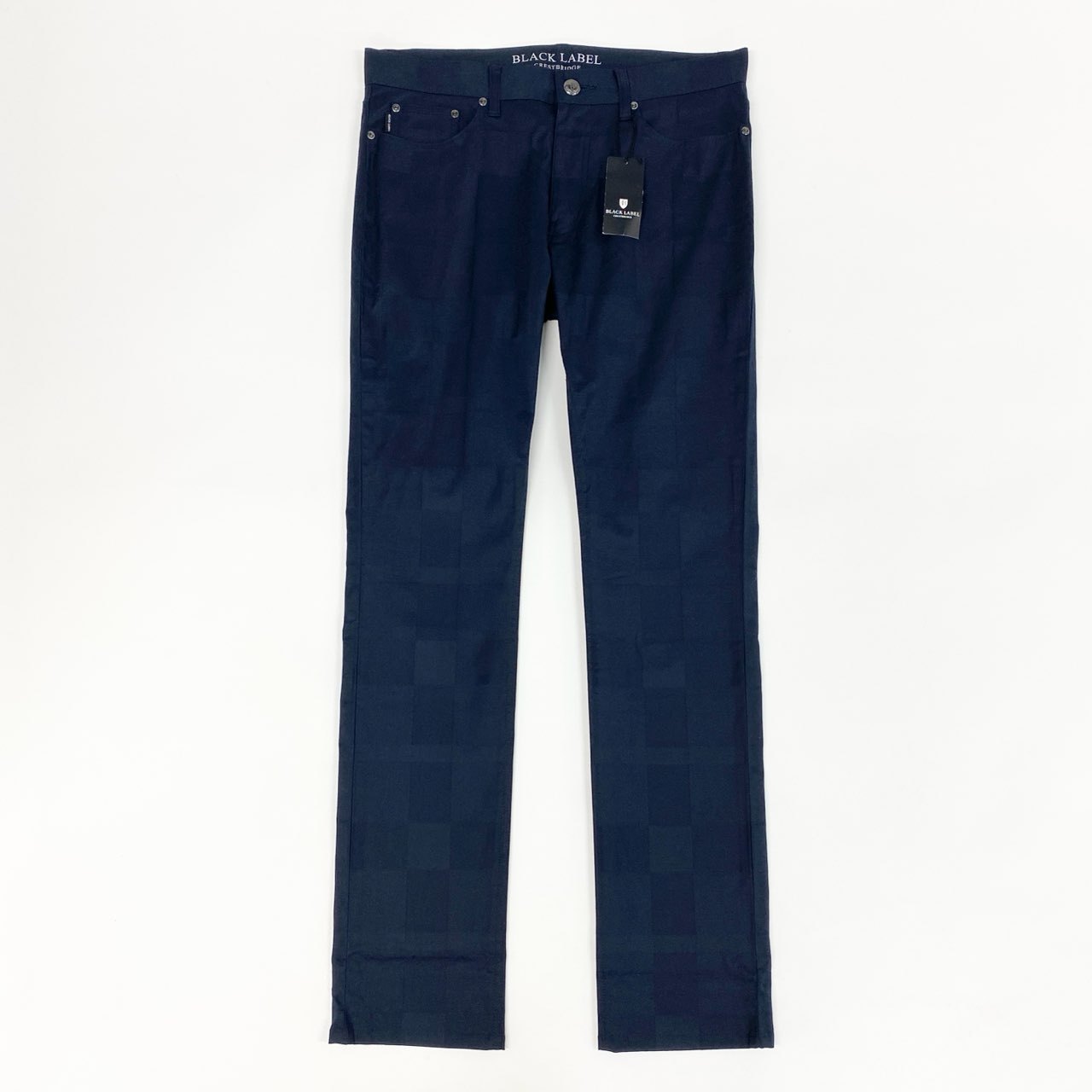 52d18 《新品タグ付き》 BLACKLABEL CRESTBRIDGE ブラックレーベルクレストブリッジ チェックパンツ 5ポケットパンツ ストレートパンツ サイズL ネイビー メンズ