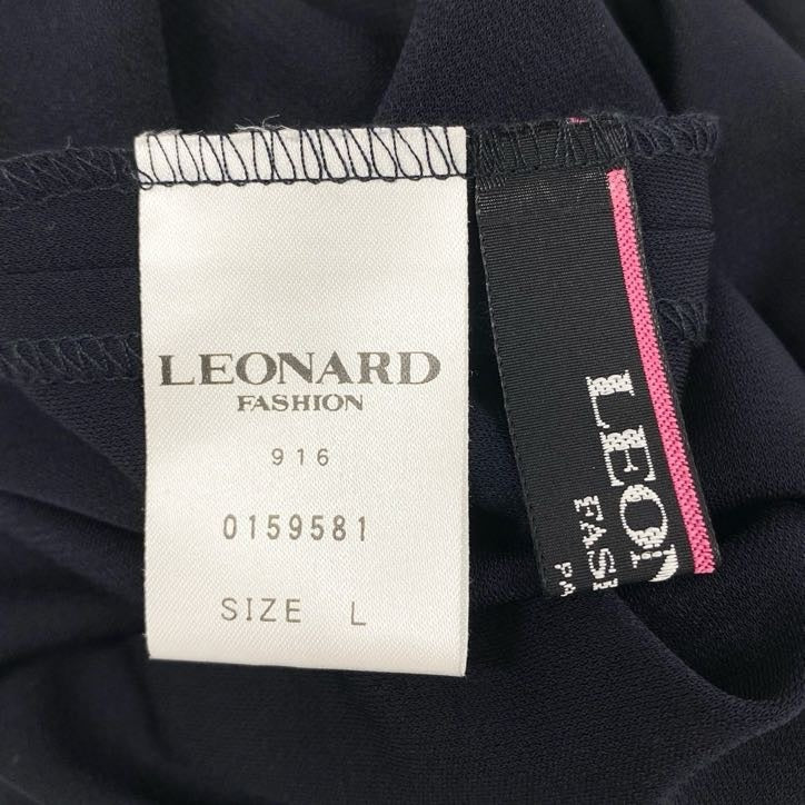 80g23 【美品】 LEONARD レオナール 七分袖カットソー トップス カンカン素材 モックネック 薄手 春夏 レディース 女性用 0159581 L ブラック