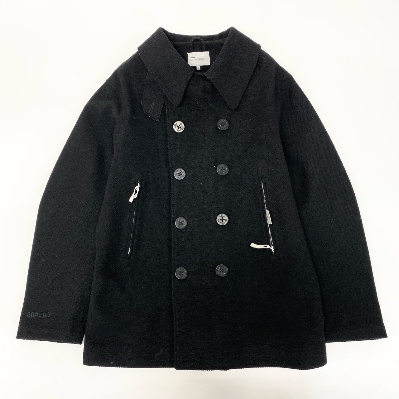 73j28 visvim. ヴィズヴィム 大きいサイズ Harris Tweed ハリスツイード 1LIEUTENANT COAT 3L Pコート ピーコート  GORE-TEX  XL ブラック ウールo07t