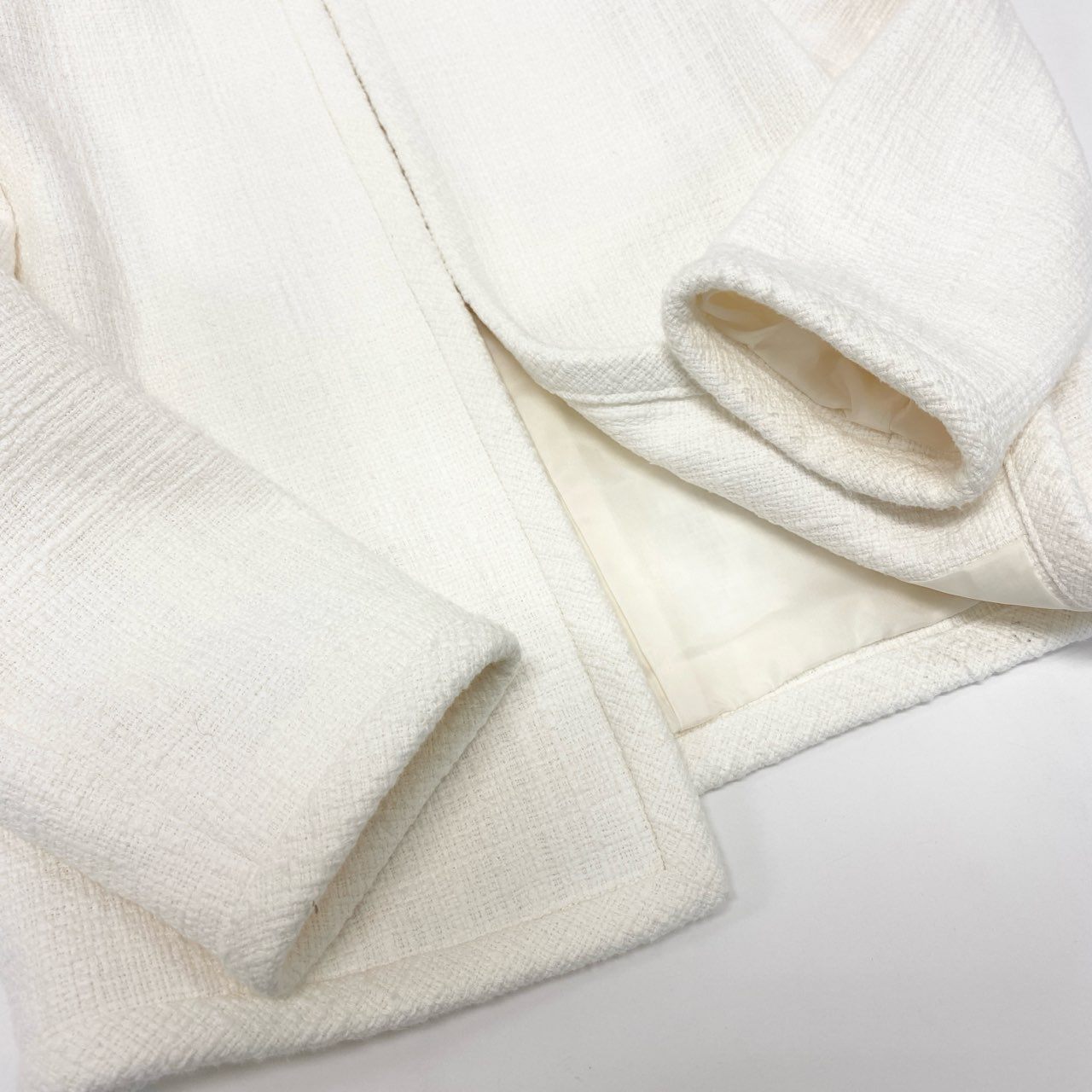 56j20 《極美品》 Theory セオリー セレモニースーツ ツイード生地 ノーカラージャケット ワンピース サイズ00 ホワイト レディース 入学式u02t