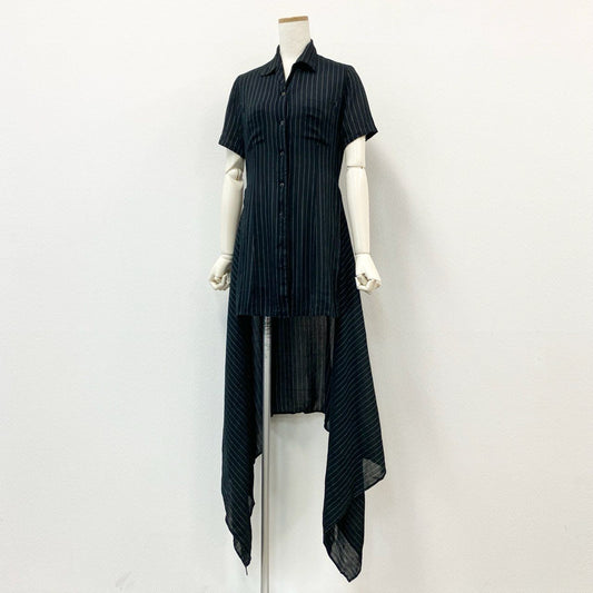 2f6 Jean Paul GAULTIER ジャンポールゴルチエ 00s バックロング ドレープシャツワンピース 40 ブラック ドレス ストライプ