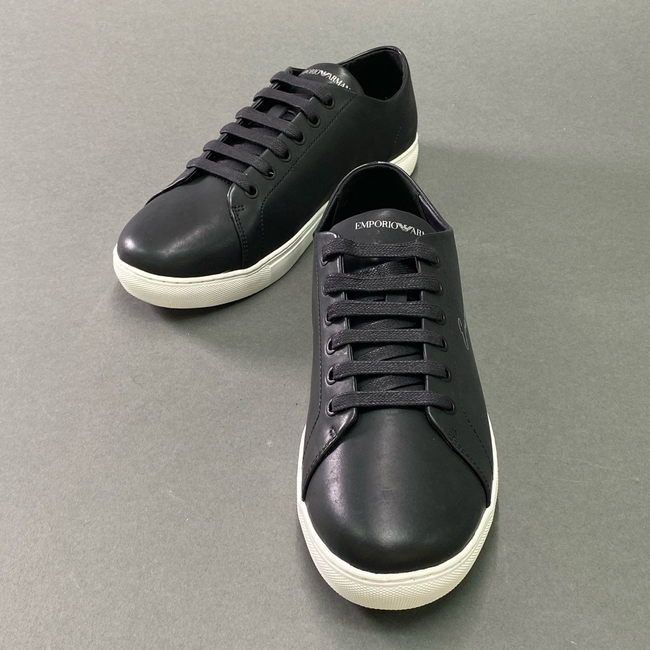 7e26 《未使用品》 EMPORIO ARMANI エンポリオアルマーニ レザースニーカー X4X261 27cm ブラック Leather シューズ 革靴 箱付き