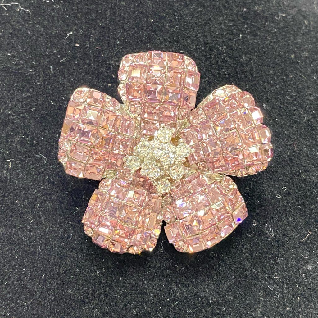 1e10 《美品》 FOXEY フォクシー ブローチ 小物 フラワーモチーフ ラインストーン ビジュー ピンク シルバー レディース